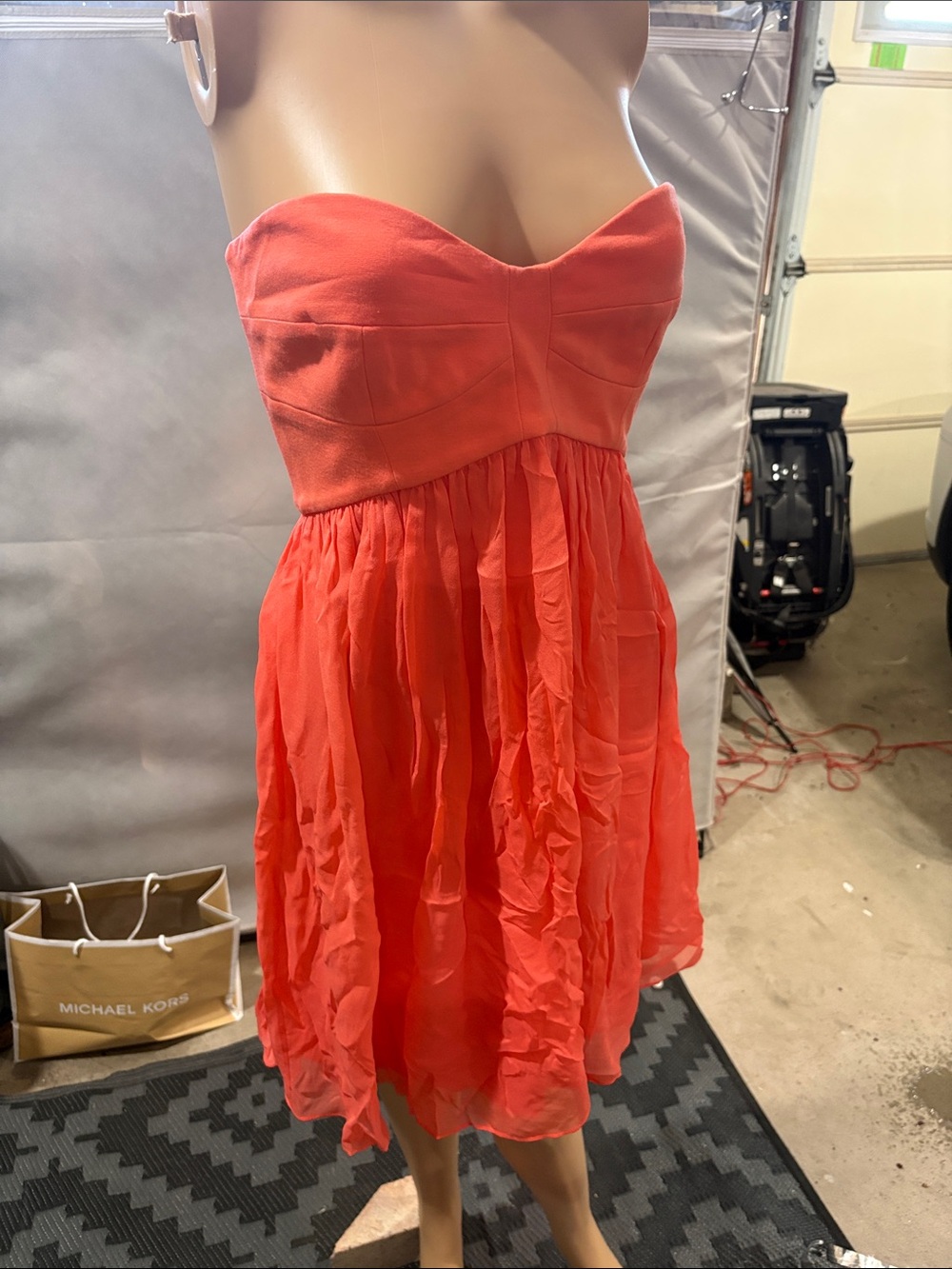 Diane Von Furstenberg Strapless Coral Red Cocktail Dress